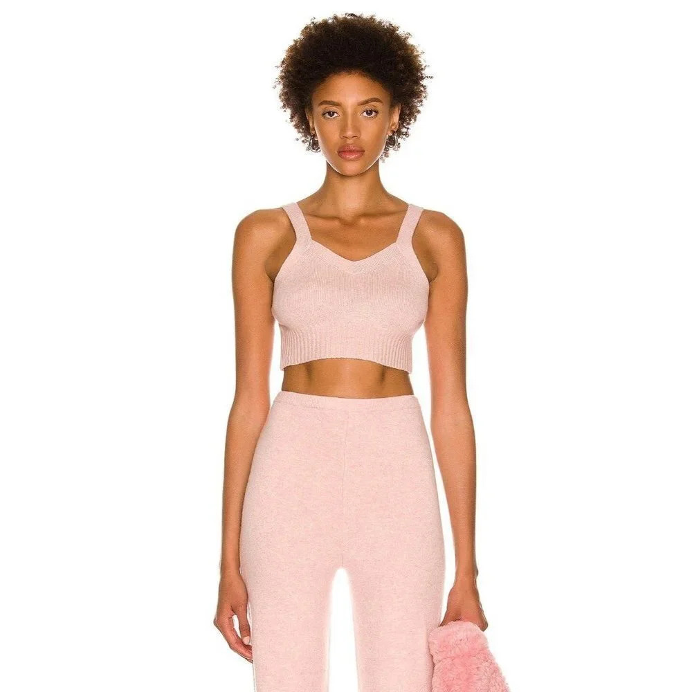 SABLYN Joyce Cashmere Ribbed Knit Top in Peony Pink XSmall New Mélange bralette